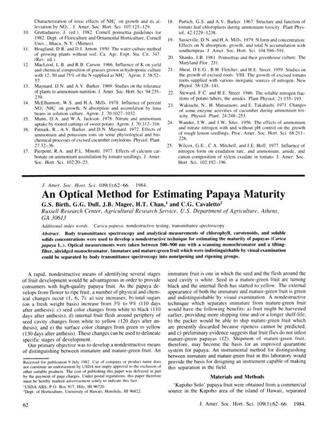 Pdf An Optical Method For Estimating Papaya Maturity