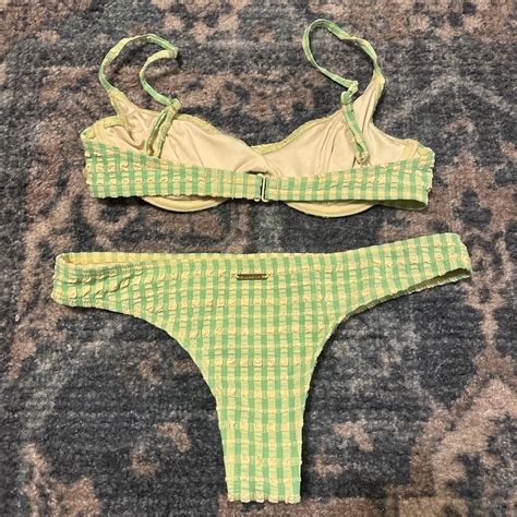 Billabong Green Gingham Bikini Top And Bottom Size Depop