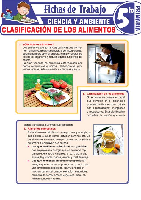 Clasificación de los alimentos para Quinto Grado de Primaria I Qué