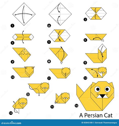 Step By Step Instructions How To Make Origami A Cat Stock Vector Illustration Of Craft Color