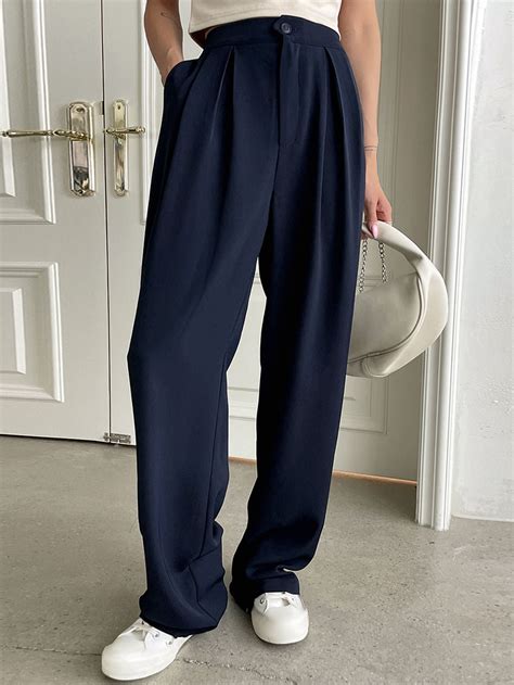 Pantalones A Medida Con Bolsillo Oblicuo Con Fruncido Pantalon Azul