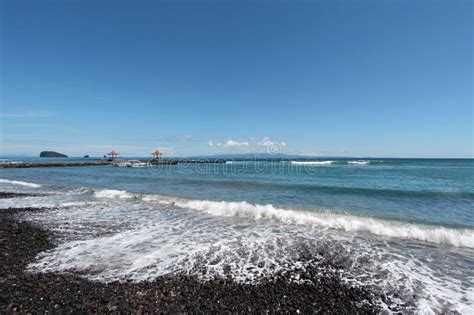 Black Volcanic Beach On The Bali Island Indonesia Stock Image Image