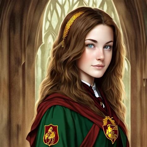 Brown Haired Green Eyed Beautiful Woman As A Gryffi Openart