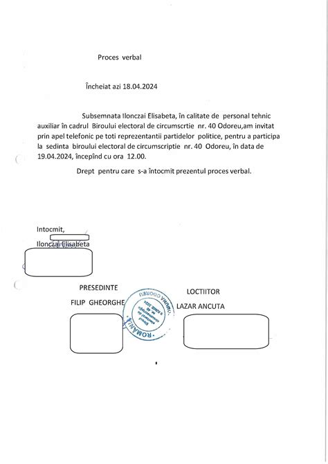 Proces Verbal Din Data De 18 04 2024 Al Biroului Electoral De