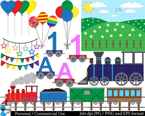 Birthday Train Set Clipart Digital Clip Art Graphics, Personal, Commercial Use 114 PNG Images ...