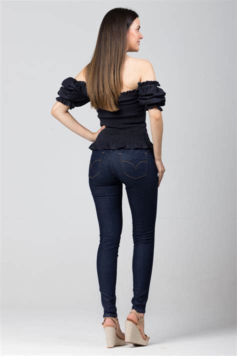 Blusinha Jeans Lastex Manga Bufante BL2021450 Oxiblue Jeans