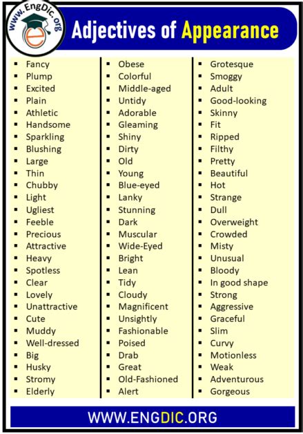 100+ List of Appearance Adjectives, Appearance Words - EngDic