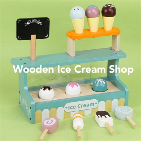 Wooden Ice Cream Shop Toy Kids Role Play Wooden Popsicle Pretend Play