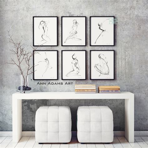 Set Of 6 Abstract Figure Drawing Sketch Minimalist Black And White Nude Art Prints From