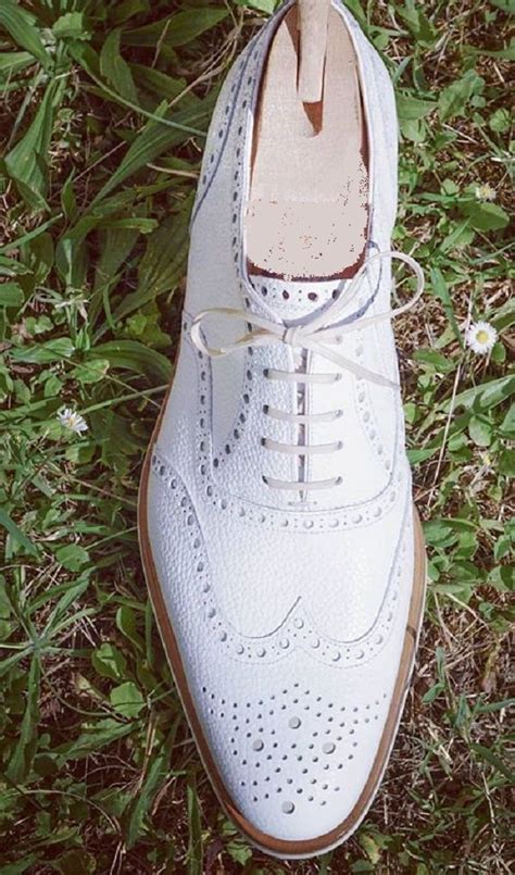 Designer Men White Color Wing Tip Brogue Lace Up Leather Dress Formal