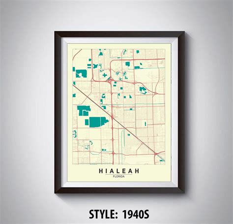 Map of Hialeah, FL Hialeah Map Hialeah Poster Office Décor Wall Art ...