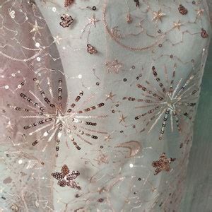 Star Celestial Embroidery Fabric Soft Rose Pink Tulle Bridal Prom