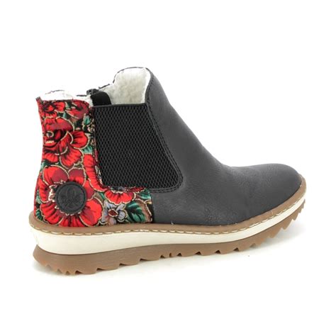 Rieker Z8689 00 Black Floral Womens Chelsea Boots