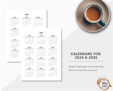 2024 2025 Minimalist Calendars Printable Calendar 2024 2025 Calendar