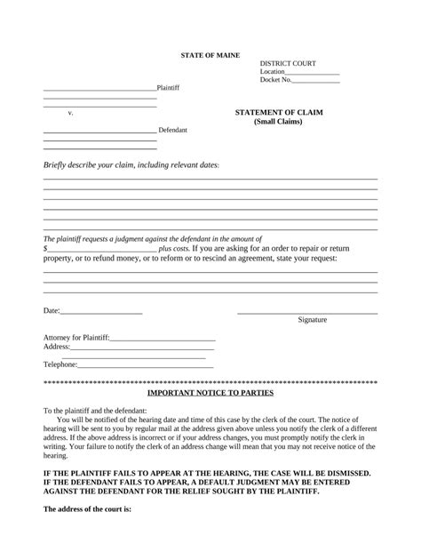 Statement Of Claim Maine Form Fill Out And Sign Printable Pdf