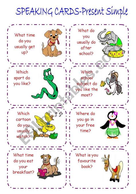 Present Simple Speaking Cards Esl Worksheet By Arielka