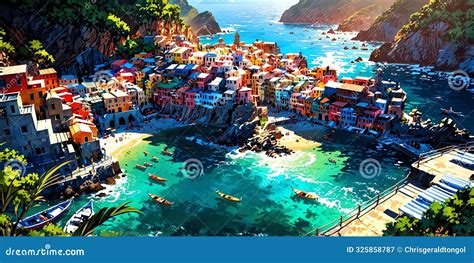 Cinque Terre Italy Anime Style Stunning Aesthetic And Ai Generated