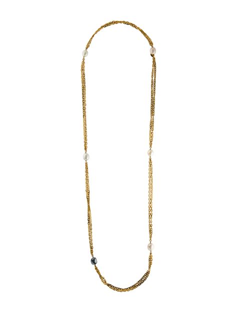 Chanel Faux Pearl Crystal Strand Necklace Gold Tone Metal Double