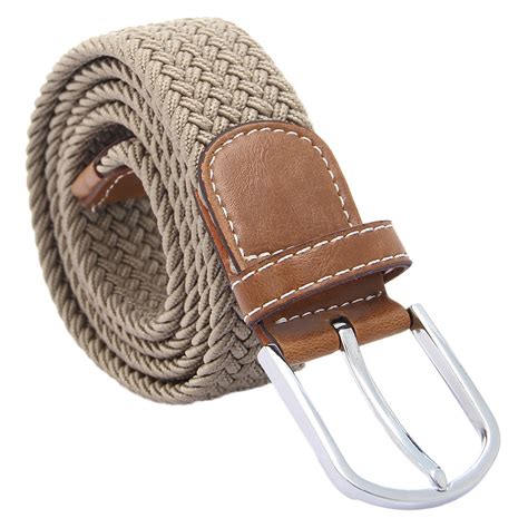 Men S Leather Covered Buckle Woven Braided Elastic Stretch Golf Belt