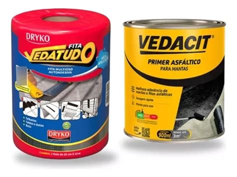 Kit 1 Manta Asfáltica Auto Adesiva 20cmx10m 1 Primer 900ml Frete grátis