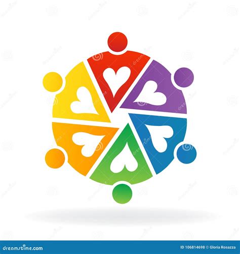 Teamwork People Love Heart Logo In A Circle Shape Stock Vector