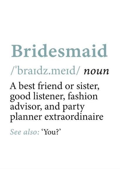 Cute Bridesmaid Definition Card Will You Be My Bridesmaid Thortful