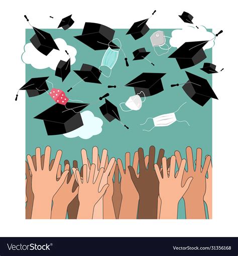 Funny graduation background with hands Royalty Free Vector