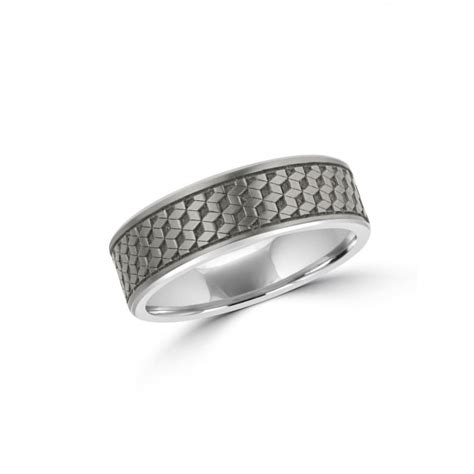 7mm Matt Titanium Wedding Ring With Geometric Pattern Mens From