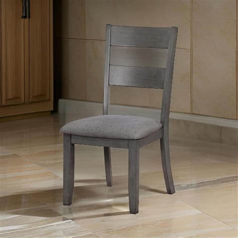 Benjara Gray Fabric Side Chair With Ladder Style Design Set Of 2