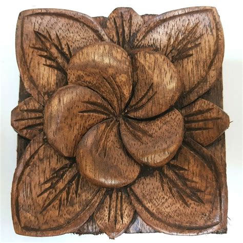 Frangipani Hard Wood Carved Wall Hanging Decor Art Bali Balinese