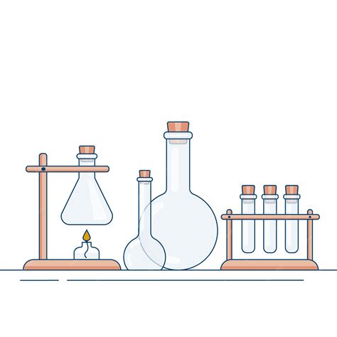 실험실 기구 세트 화학 테스트 튜브 플라스크 유리 벡터 플랫 그림 프리미엄 벡터