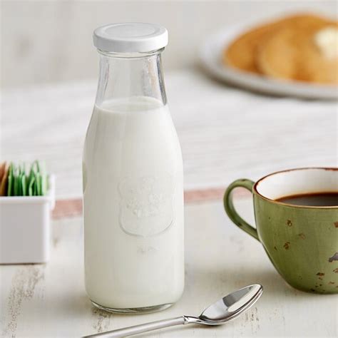 Acopa 14 Oz Embossed Glass Milk Bottle With Lid 12 Case