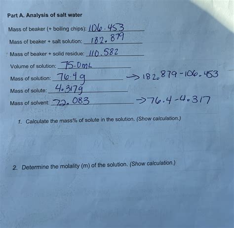 Solved Part A. Analysis of salt water Volume of solution: | Chegg.com