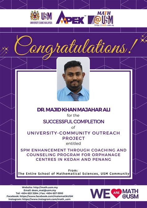 Congratulations to Dr. Majid Khan Majahar Ali - Home-Maths-USM