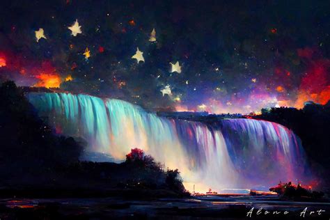 Niagara Falls Night Sky Stars Painting Graphic by Alone Art · Creative ...