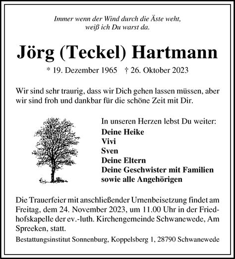 Traueranzeigen Von J Rg Teckel Hartmann Trauer Gedenken