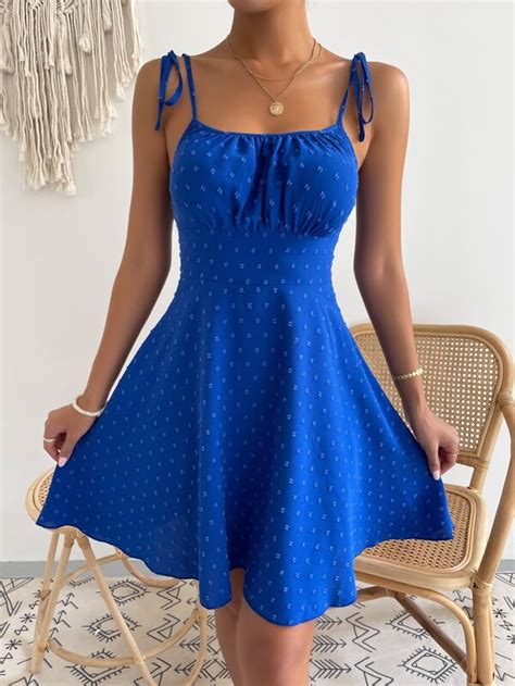 Shein Vcay Swiss Dot Tie Shoulder Cami Dress Shein Usa