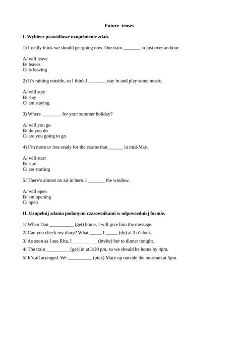 Future Tenses Test Worksheet Live Worksheets