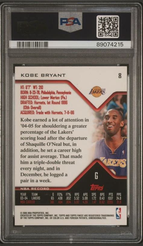 2004 Topps Finest Kobe Bryant PSA 9 Los Angeles Lakers 8 Mint EBay