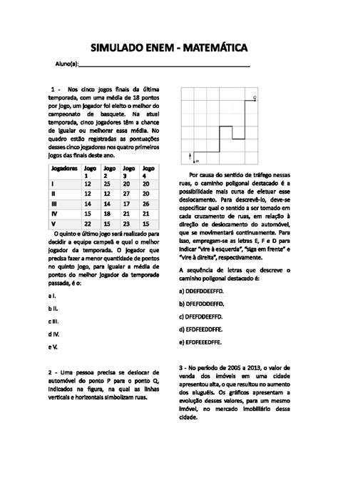 Simulado De Matemática Enem - Simulado ENEM Matemática: Questões e Respostas Detalhadas - Studocu