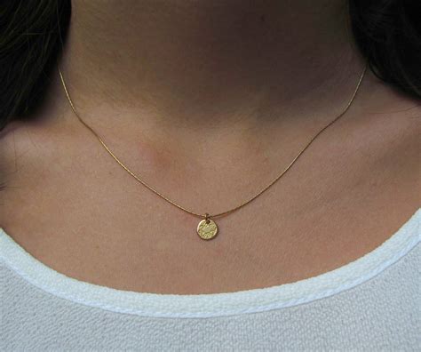 Tiny Gold Disc Necklace Dainty Gold Necklace Hammered Gold Etsy