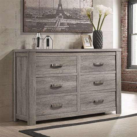 Floren Contemporary Weathered Gray Wood 6 Drawer Dresser