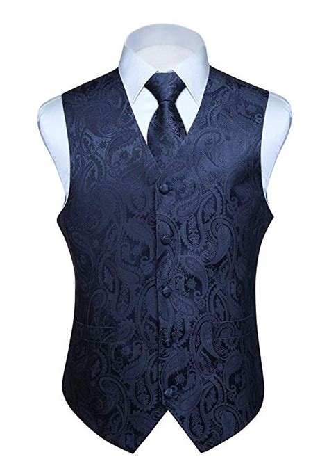 Hisdern Mens Paisley Floral Jacquard Waistcoat And Necktie And Pocket