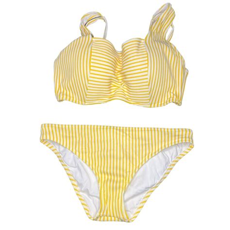 Shade Shore Women S DD Yellow White Striped Bikini Top Bottom