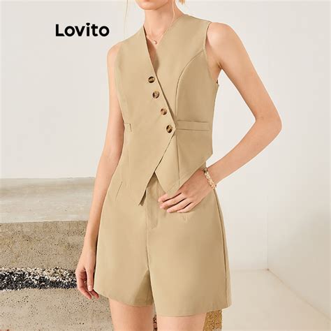 Lovito Conjuntos de shorts assimétricos simples casuais para mulheres