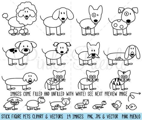 Stick Figure Pets Clipart Clip Art Vectors, Stick Family Animals Clip ...