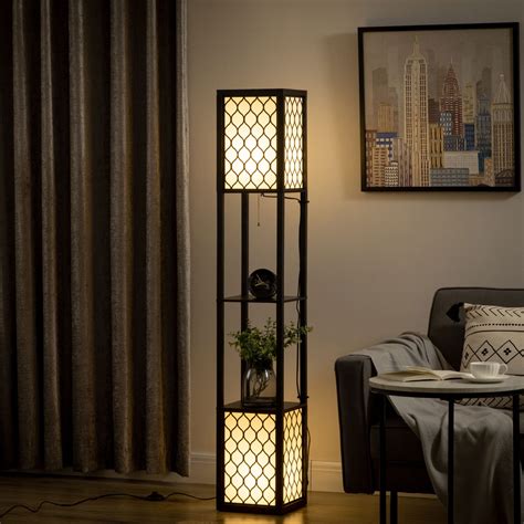 Modern 2 Lights Floor Lamp with Shelves