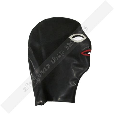 Unisex Black And Red Trims Latex Rubber Mask Hood With Back Zip Fetish Hood Eyes Mouth Opened