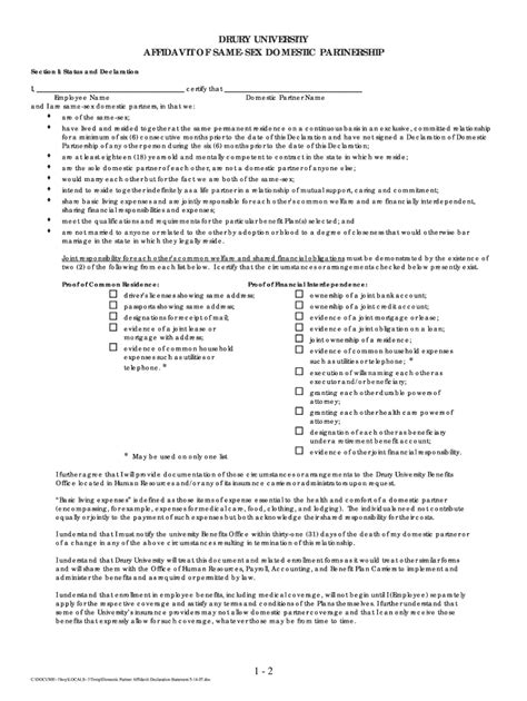 Fillable Online Drury Same Sex Affidavit Declaration Statement Drury University Drury Fax