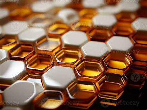 3d Abstract Hexagon Background In Golden And White Colors Honeycombs 3d